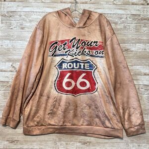 HMXRBY  Get Your Kicks On Route 66 Pullover Hoodie 2XL Graphic Pocket Brown Red
